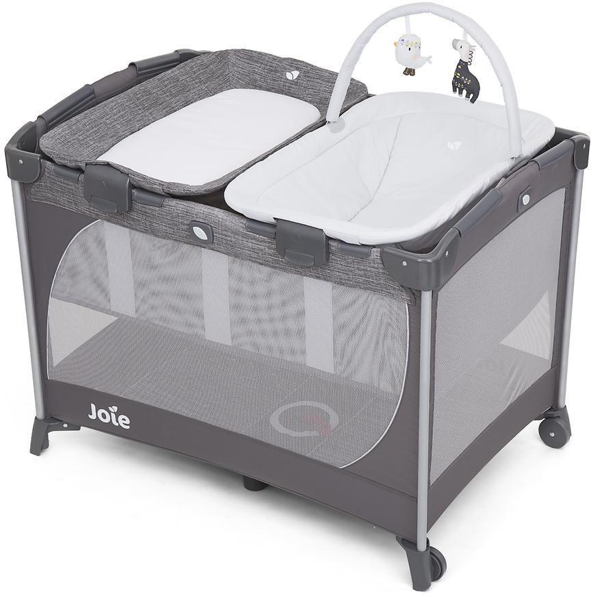 Giường cũi 2 tầng Joie Commuter change &snooze Linen Gray/ Leo - có bàn thay đồ, nôi nằm chơi- sơ sinh đến 15kg