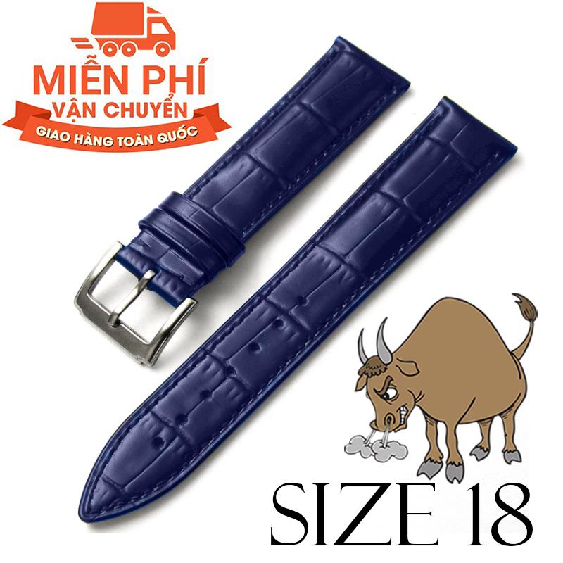 Dây đồng hồ da bò cao cấp BO3 SIZE 18mm (xanh navy)