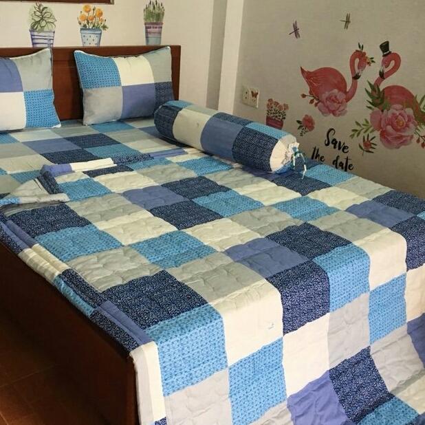 Bộ Drap Cotton Thắng Lợi 1.8m*2mKèm Mền Chần Gòn Mẫu LIU 01