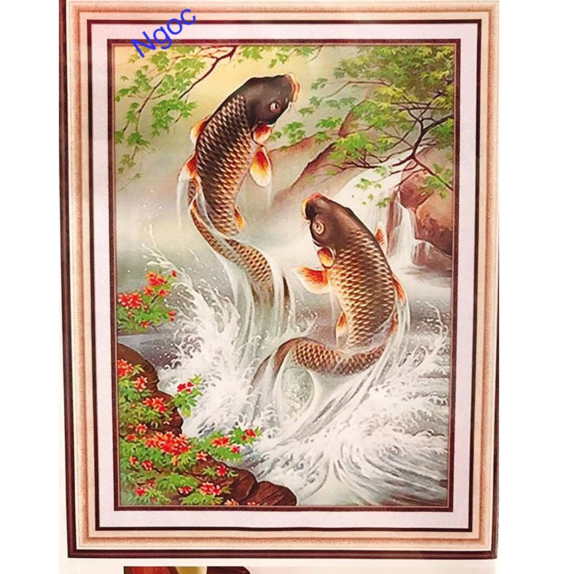 Tranh chấm hạt,  đính đá,  chấm đá, tranh cườm cá chép- 50x75- DF2847- Ngocthinhshop