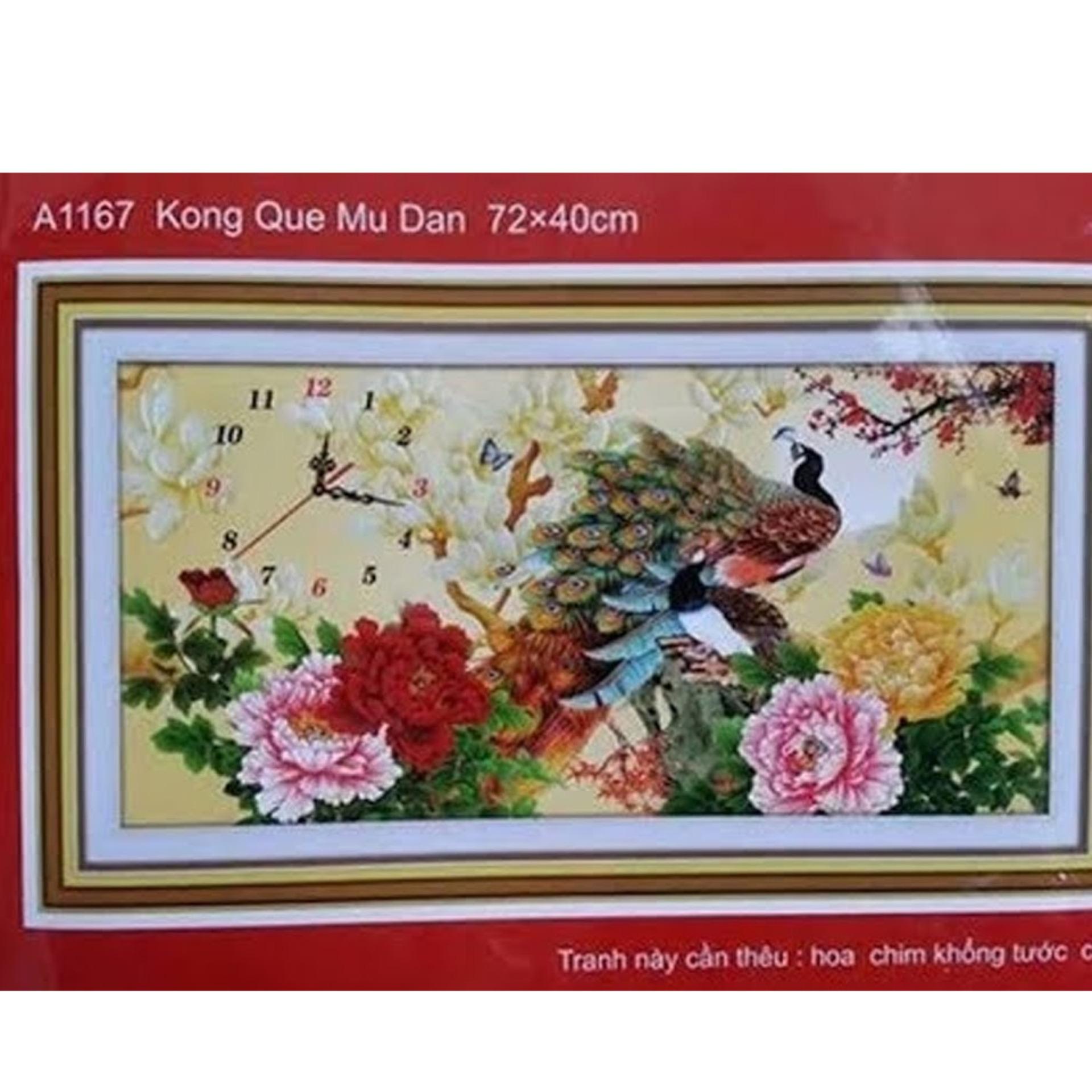 Tranh thêu chữ thập đồng hồ đôi công A1167- Ngocthinhshop