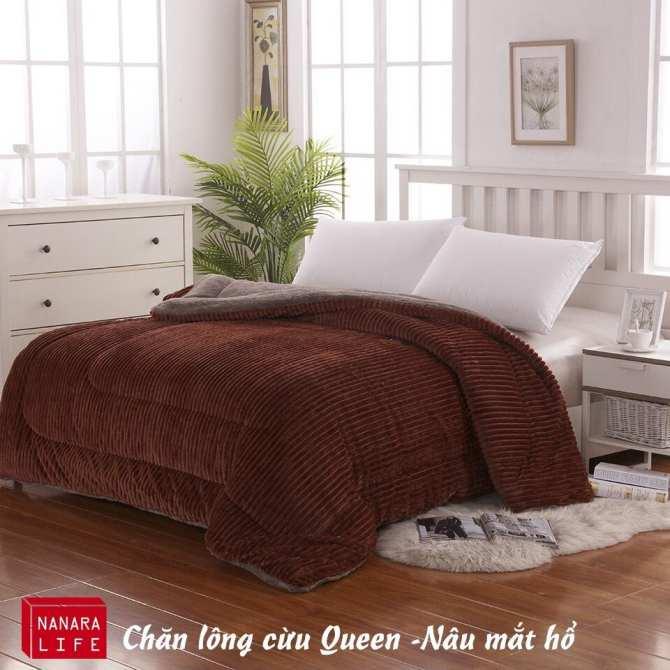 Chăn lông cừu Queen Nanara life nhập khẩu màu nâu mắt hổ