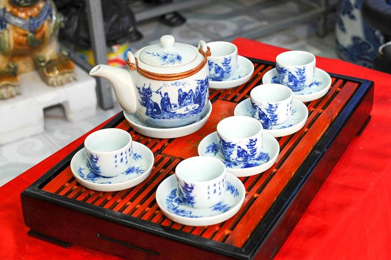 Bộ ấm chén Bát Tràng men lam AC33