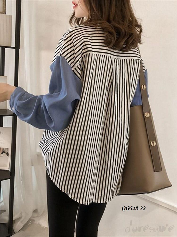 ÁO SƠ MI SỌC PHỐI TAY MÀU - SIZE S-6XL