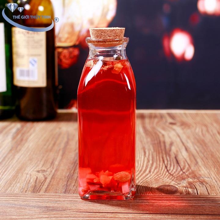 Chai Thủy Tinh Vuông 350ML Nút Bần