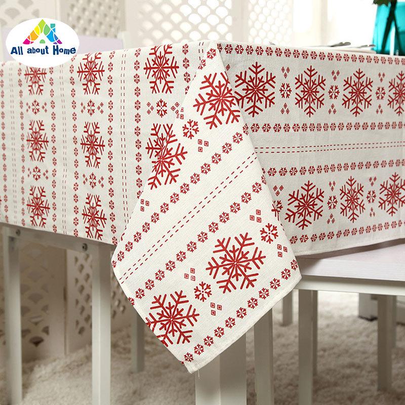 ABH Table Cloth Cover Red Snowflakes Pattern Decoration For Christmas Party Home Banquet