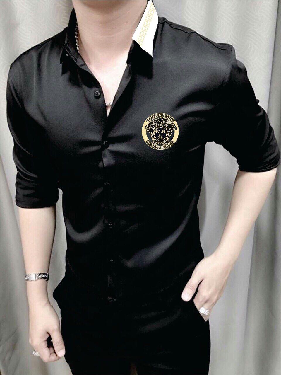 Kman_Áo sơ mi kate lụa thêu logo đôc đào 033