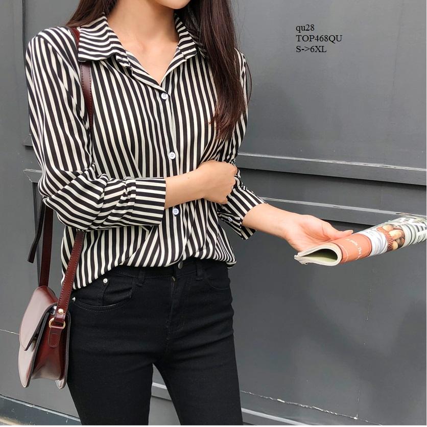 TOP468QU ÁO SƠ MI NỮ KẺ SỌC DÀI TAY
