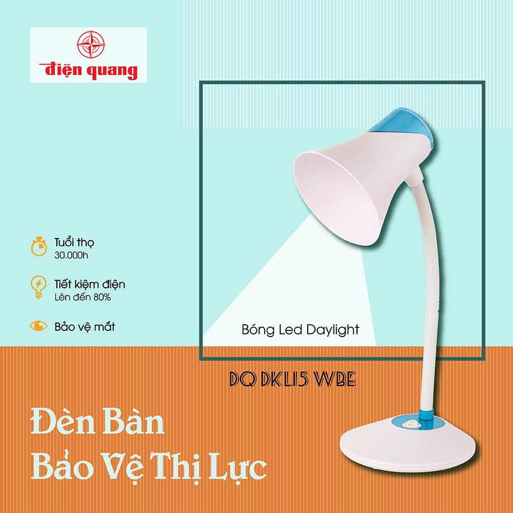 Đèn bàn bảo vệ thị lực Điện Quang ĐQ DKL15 WBE B (màu trắng- xanh da trời, bóng led daylight)