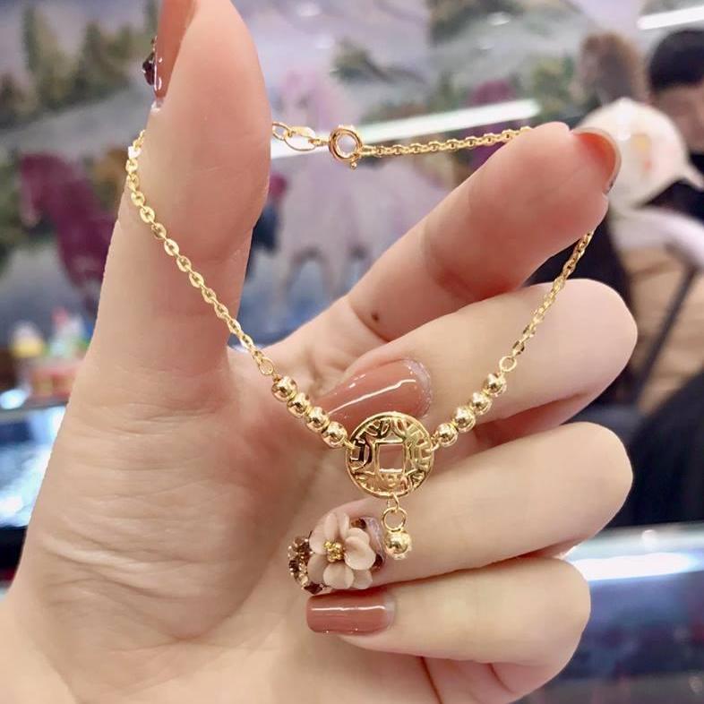 Lắc chân nữ vàng tây- Lắc chân kim tiền vàng có hóa đơn bảo hành tiệm Vàng bạc an chi