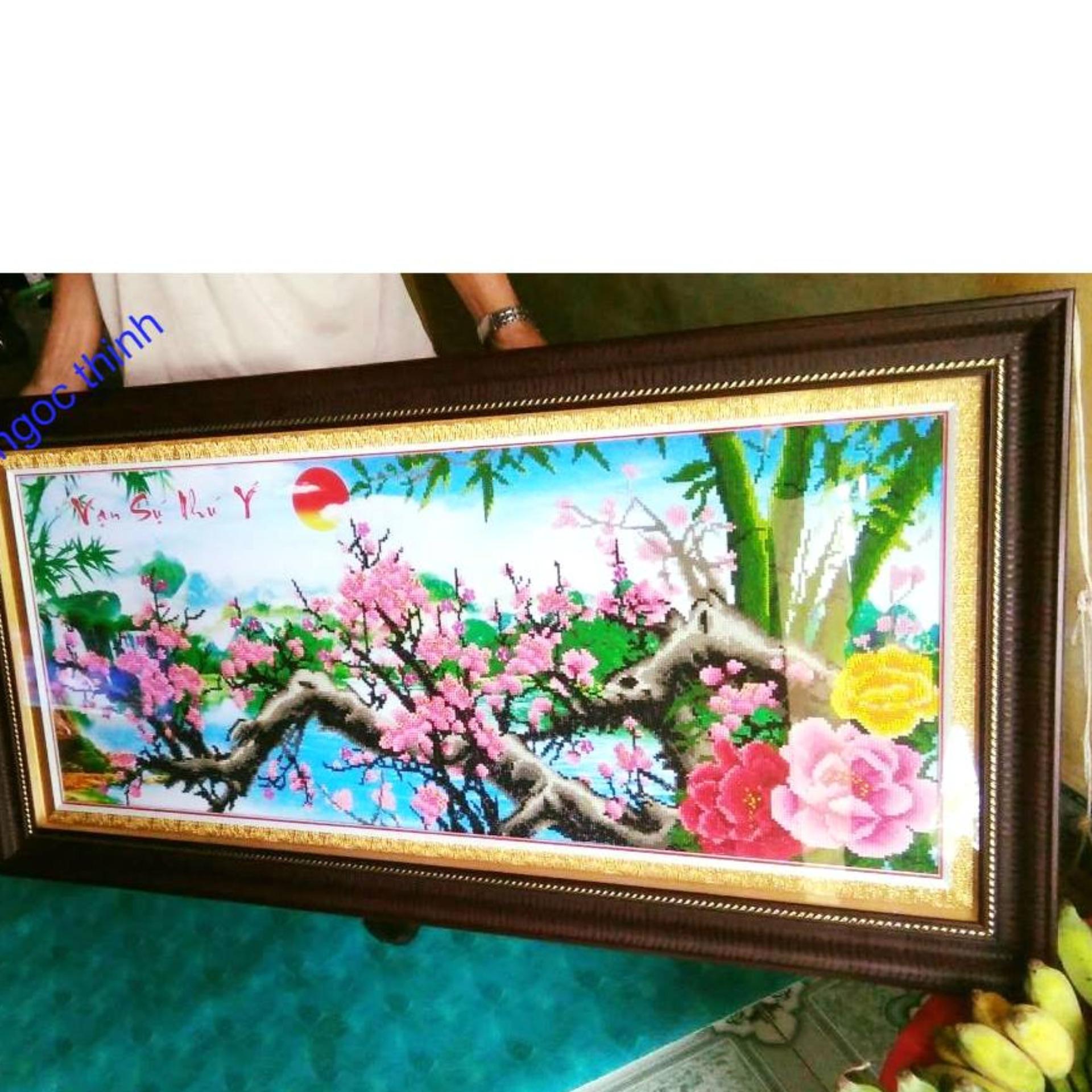 Tranh đính đá cao cấp cành đào van sự như ý- YN2027- NgocthinhShop Tranh CHƯA đính