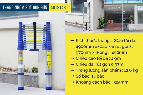 Thang nhôm rút gọn đơn Advindeq ADT214B Blue cao 4.9m