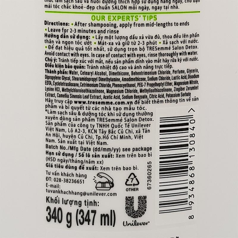 Dầu xả Tresemme Salon Detox chai 340g