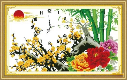 Tranh thêu chữ thập Đồng hồ hoa mai DLH-222828