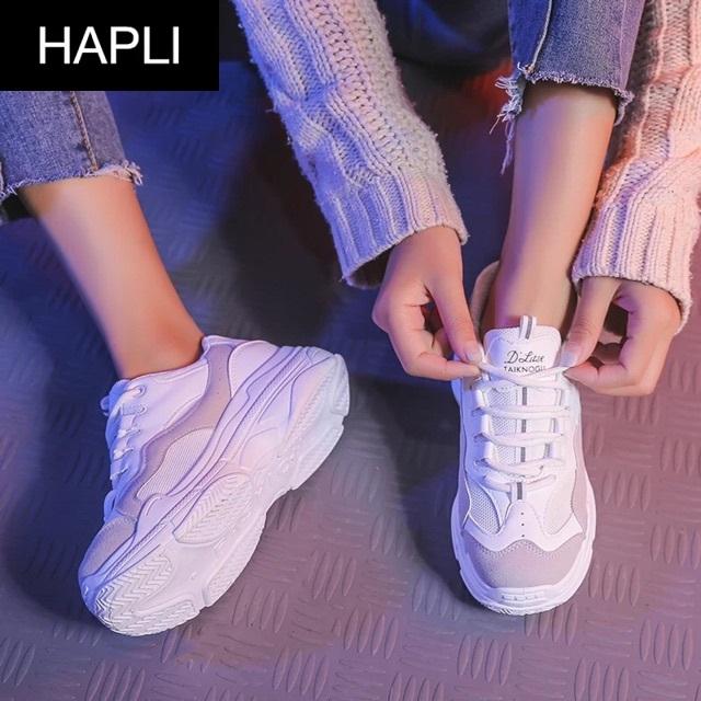Giày sneaker nữ Ulzzang đế màu HAPLI (Hồng, Trắng, Xanh)