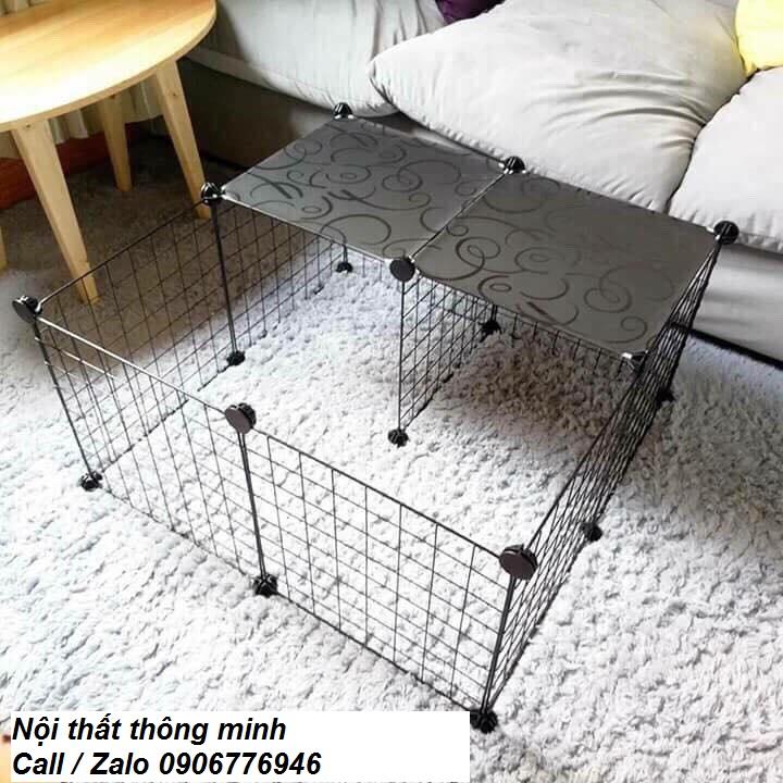 CHUỒNG CHÓ MÈO SÓC THỎ LẮP GHÉP ĐA NĂNG 11 LƯỚI SẮT SƠN TĨNH ĐIỆN ĐEN PHỐI NHỰA PP DÀI 70 * RỘNG 70* CAO 35CM
