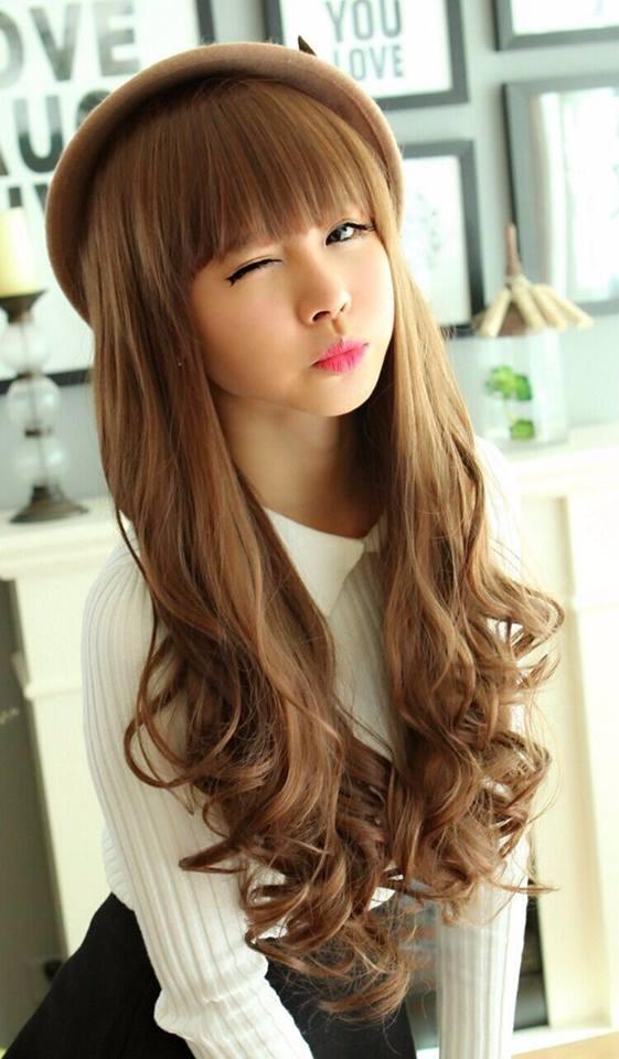 Tóc giả nữ nguyên đầu cao cấp làm bằng tơ mềm mượt như tóc thật (màu vàng) + tặng kèm lưới