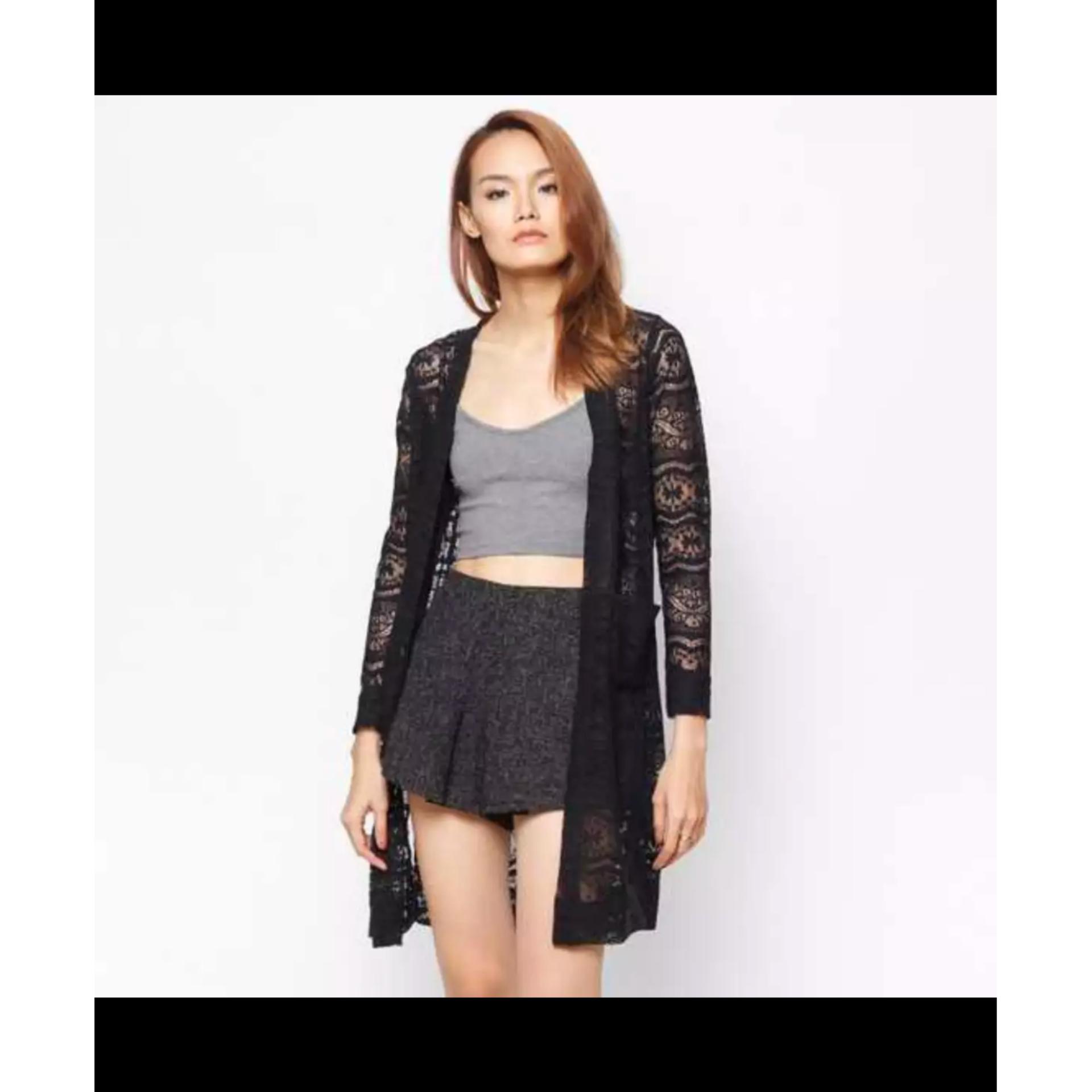 [HCM]Aó khoác cardigan ren tay dài đen