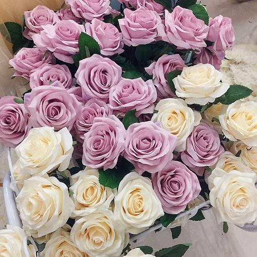 Combo 5 cành hoa hồng nhung lụa đẹp - hoa giả - hoa lụa cao cấp