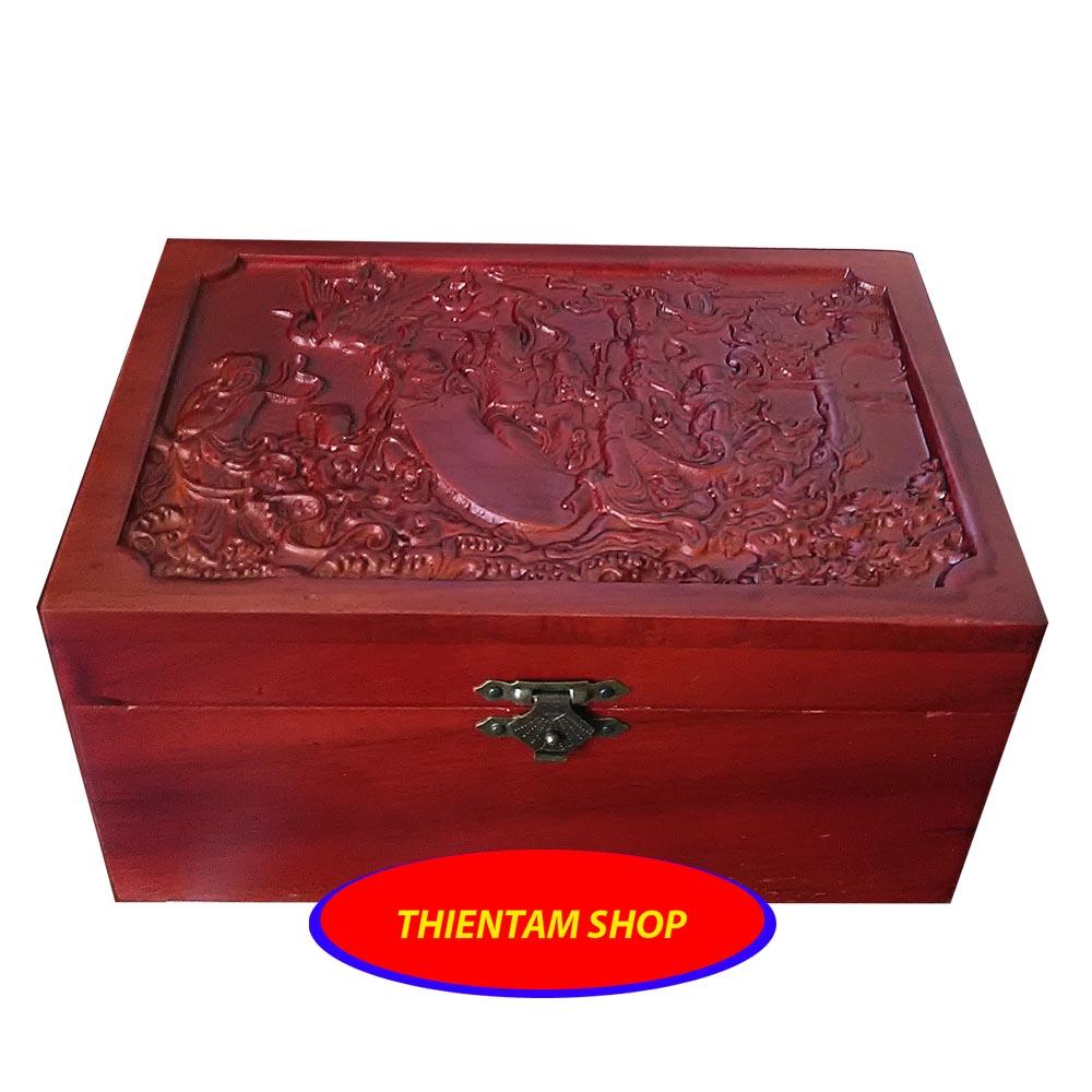 [HCM]Hộp đựng con dấu gỗ hương nam phi mặt trạm bát tiên (DHNP01)
