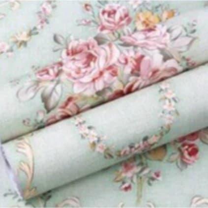 Giấy dán tường hoa văn cổ điển xanh ( cuộn dài 10m khổ rộng 45cm, có sẵn keo)