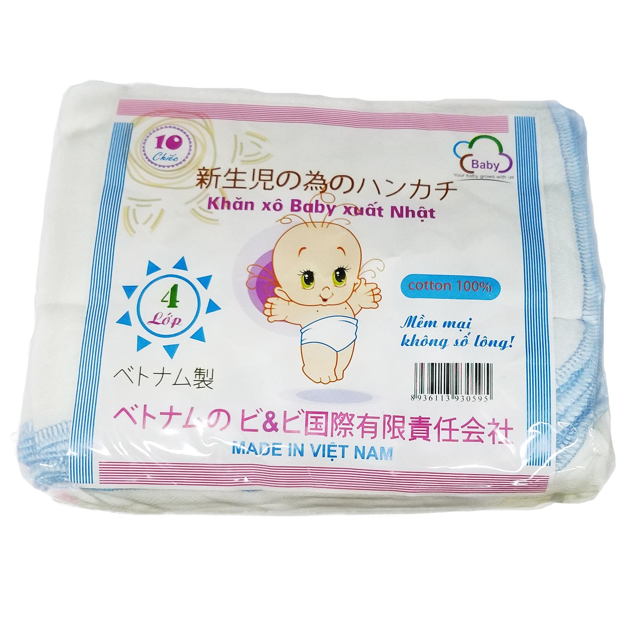 Khăn sữa cho bé xuất Nhật 4 lớp Cotton 10 chiếc