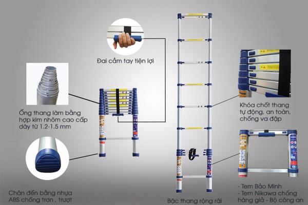 Thang nhôm rút đơn Nikawa NK-48, thang nhôm cao 5 mét, thang nhôm cao 4m8, thang nhôm gia đình, thang nhôm cho thợ điện