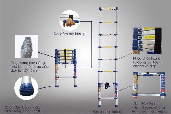 Thang nhôm rút đơn Nikawa NK-48, thang nhôm cao 5 mét, thang nhôm cao 4m8, thang nhôm gia đình, thang nhôm cho thợ điện