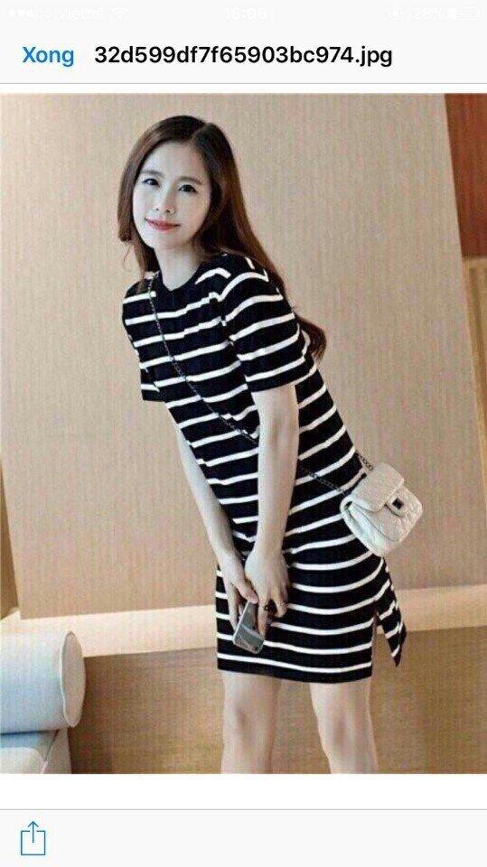 Đầm suông sọc ngang xẻ dưới HL
