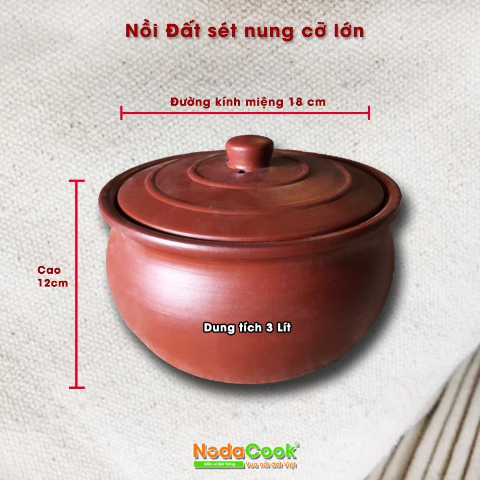 Niêu đất sét nung 3 lít - NodaCook Bát Tràng (Nâu đất)