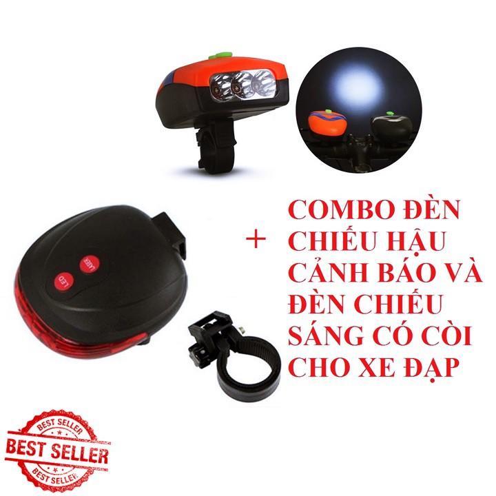 [HCM]Combo Đèn Chiếu Hậu Cảnh Báo Và Đèn Chiếu Sáng Kiêm Còi Xe đạp
