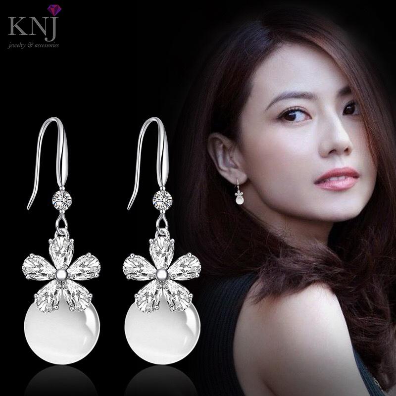 BÔNG TAI BẠC PHA LÊ HOA ĐÍNH ĐÁ  - B1108