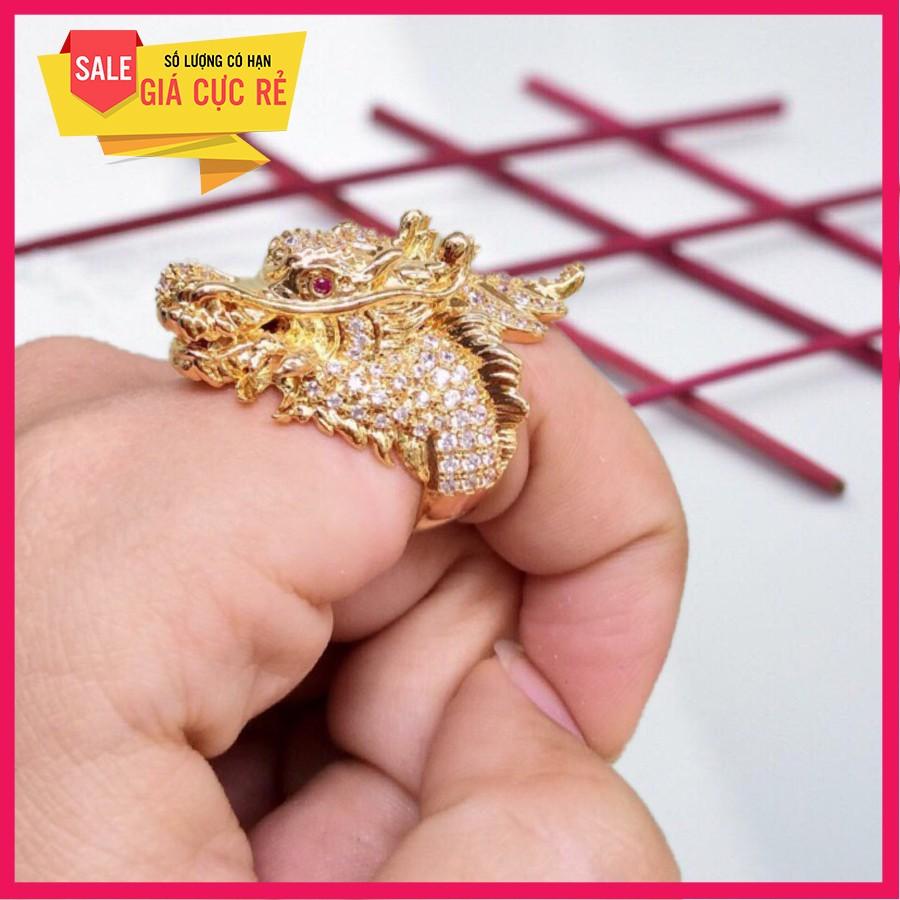 Trang sức nam bạc Thái Nhẫn rồng đính đá bạc Thái mạ vàng cao cấp trang sức bảo tín( xanh lục)