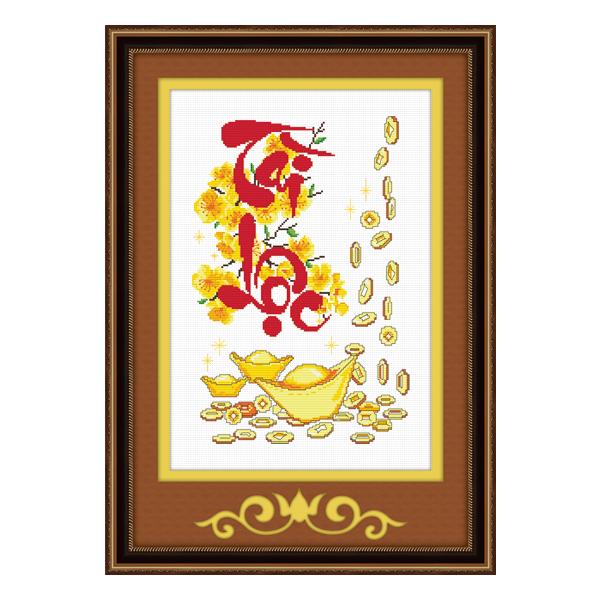 [HCM]Tranh thêu chữ thập Tài lộc thổi vàng và cành mai < 51278 > chưa thêu #phienchobatu