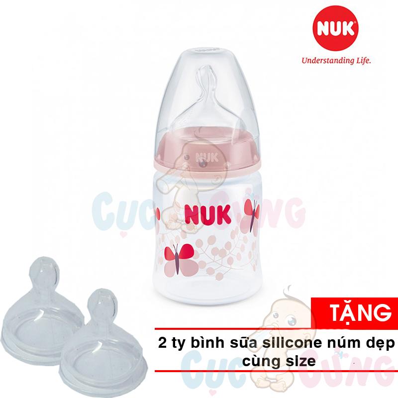 Bình sữa NUK cổ rộng PP 150ml - Ty Silicone 1M NU66132 Tặng 2 ty thay bình sữa cùng size - binh sua nuk