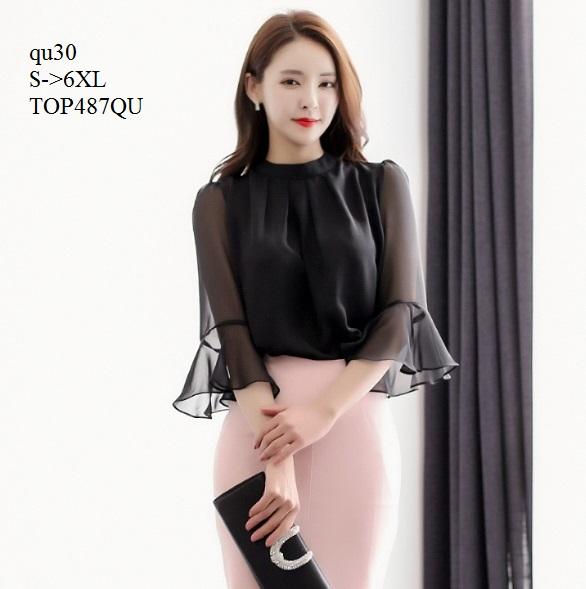  TOP487QU ÁO SƠ MI KIỂU PHỐI TAY VOAN