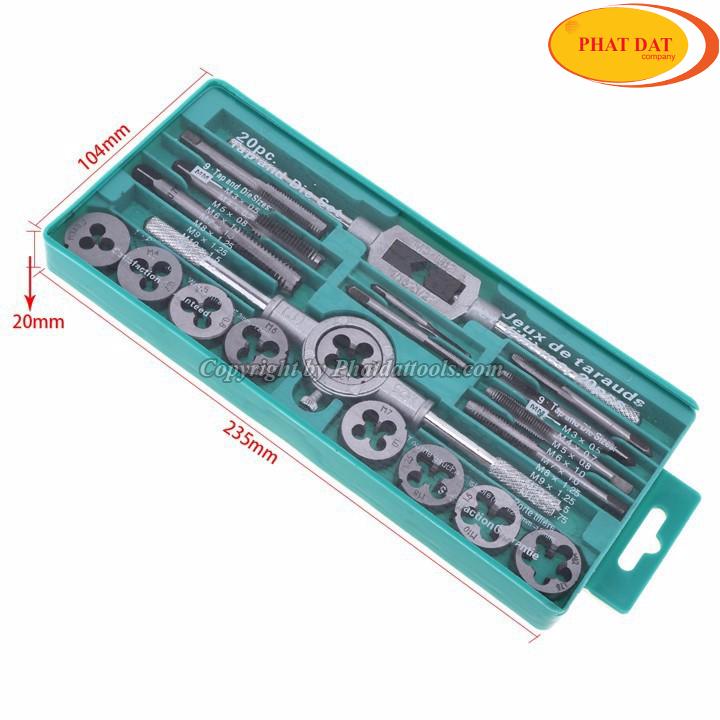 Bộ Taro tay quay tạo ren trong và ngoài 20 chi tiết từ M3-M12 cao cấp
