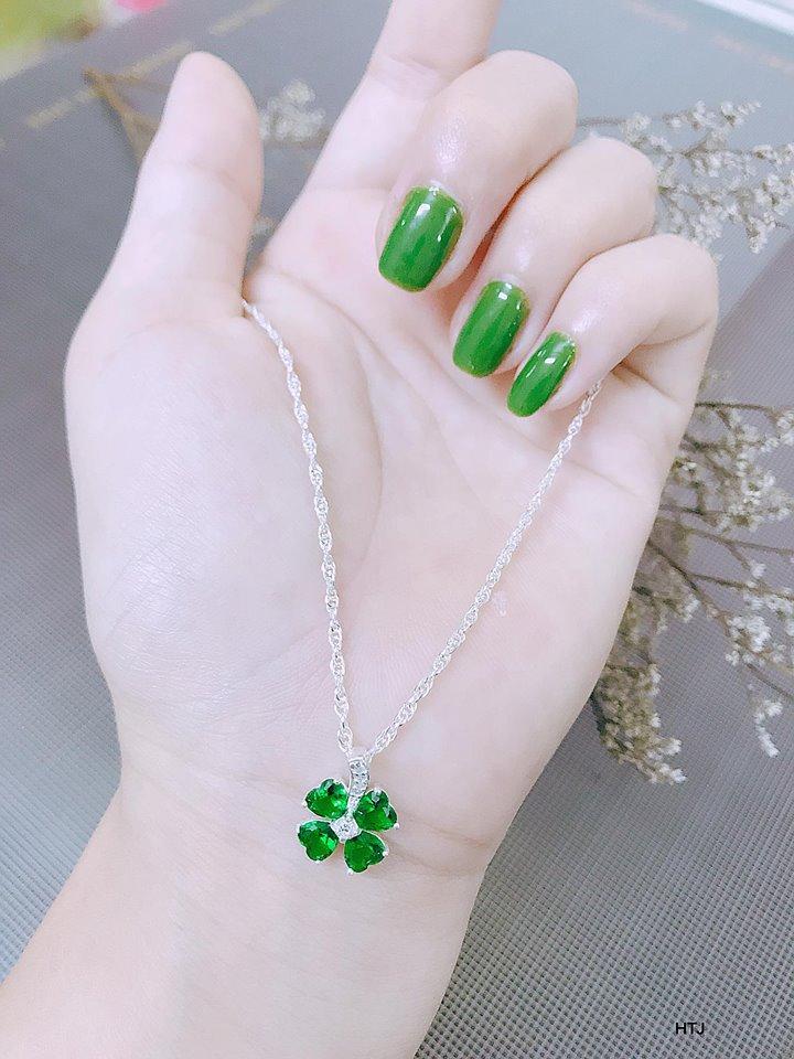 Bộ Dây chuyền bạc mặt cỏ 4 lá