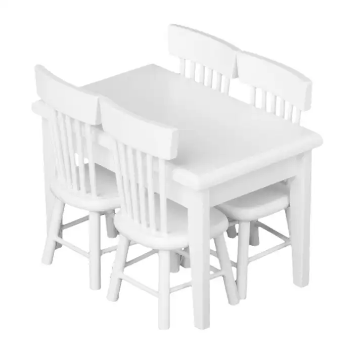 5pcs 1 12 Dollhouse Miniature Furniture White Dining Table Chair