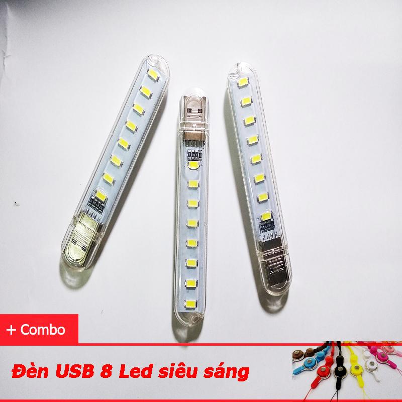 Combo Đèn Led USB 8 Led siêu sáng (tặng móc khóa dây đeo cổ)