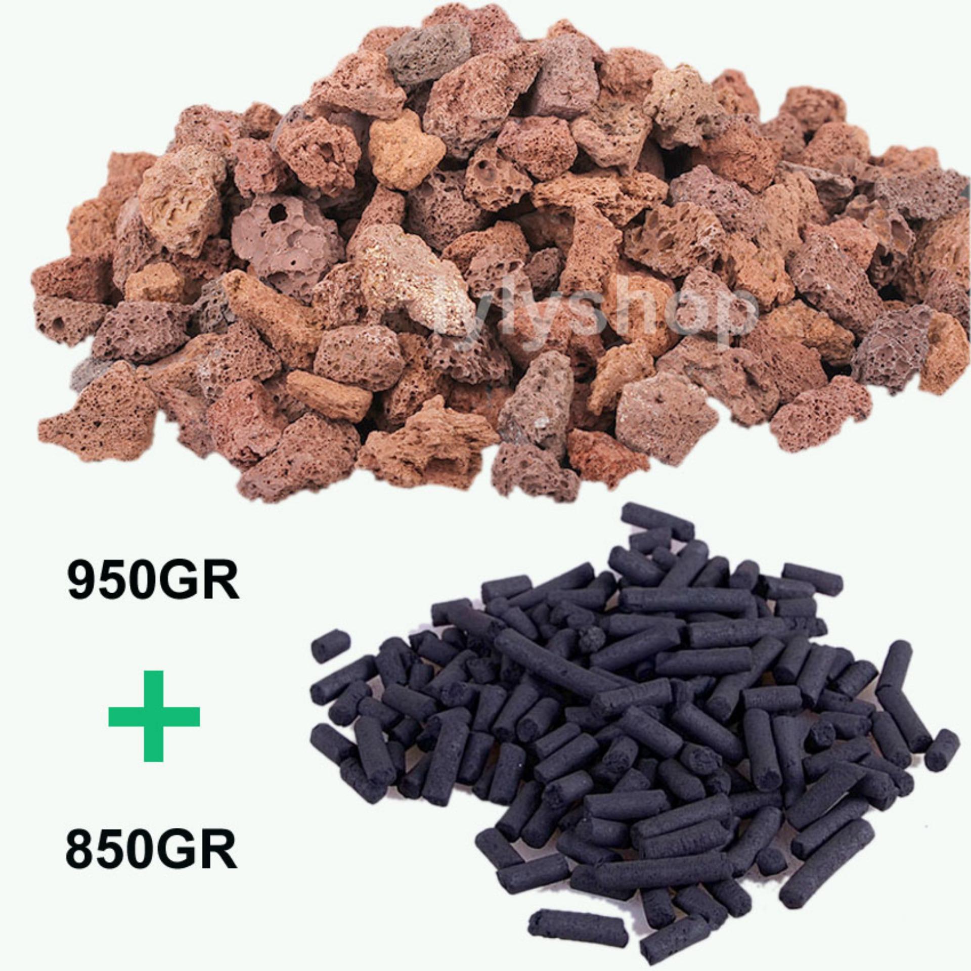 Combo lava stone (950gr) + activated carbon (850gr) filter material, fish tank decoration