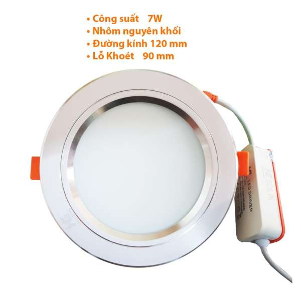 Bộ 50 đèn led âm trần 7w viền bạc tròn ánh sắng trắng - vàng nắng - vàng ấm