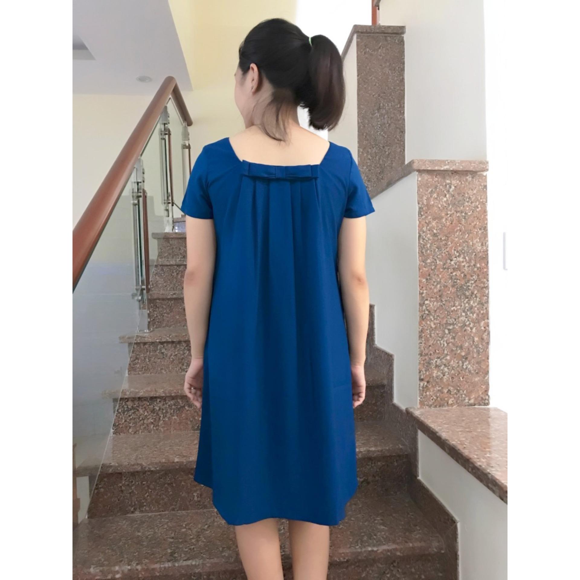Đầm bầu cổ vuông 2 cách mặc (hồng tươi)