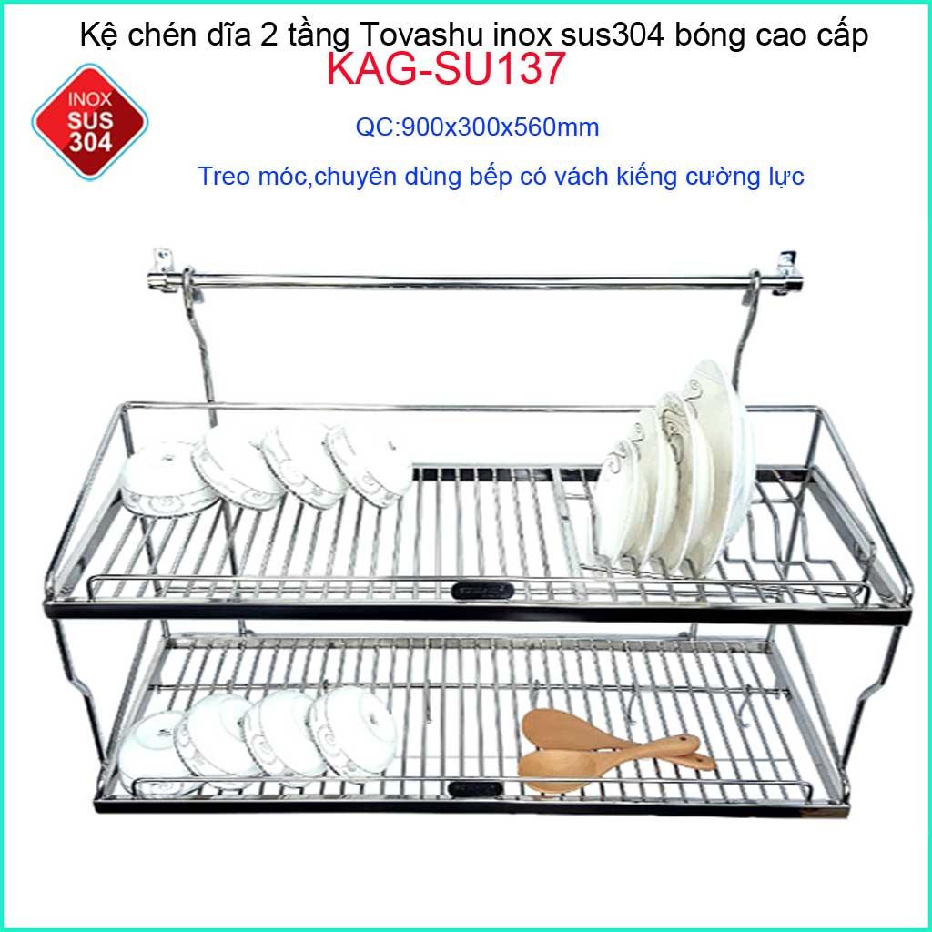 Kệ úp chén dĩa 2 tầng Tovashu 900, kệ chén dĩa inox 304 KAG-SU137