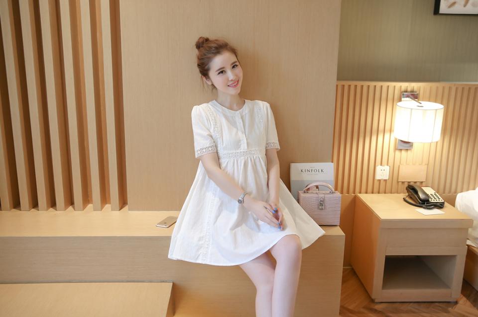 Váy Bầu Trắng Phối Ren MYC_1238