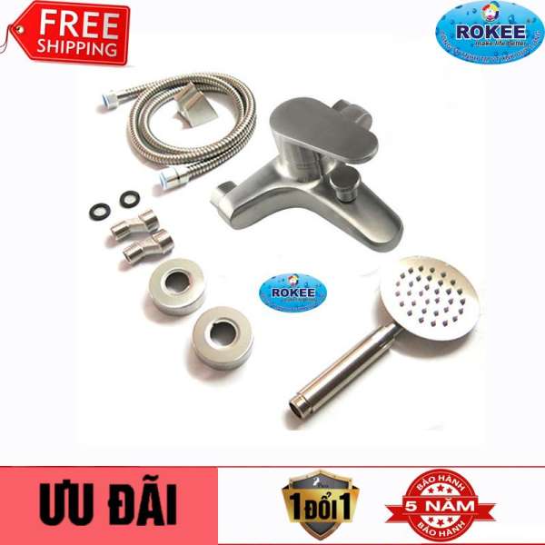 Bộ vòi sen nóng lạnh Inox SUS 304 Rokee DL408 (Trắng vàng)