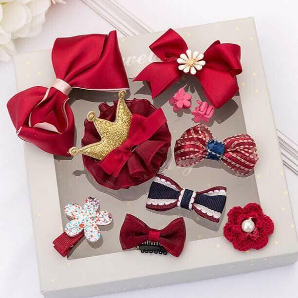 Bộ phụ kiện 10 món nơ, cài, kẹp tóc  cực xinh cho bé gái