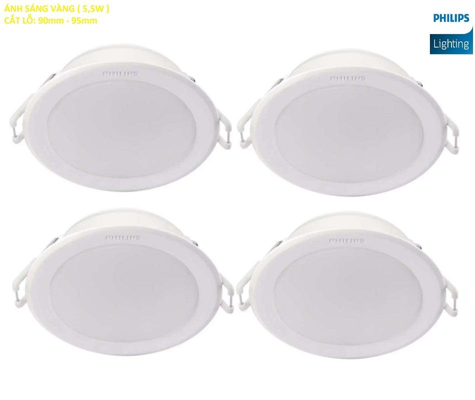 ( Bộ 4 ) Đèn Led Âm Trần 5.5W  Philips Downlight 59201 MESON D90 ( Ánh Sáng Vàng & Trung Tính & Trắng )