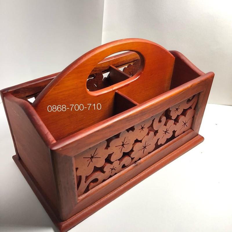 [HCM]Hộp đựng khăn giấy đa năng bằng gỗ hương