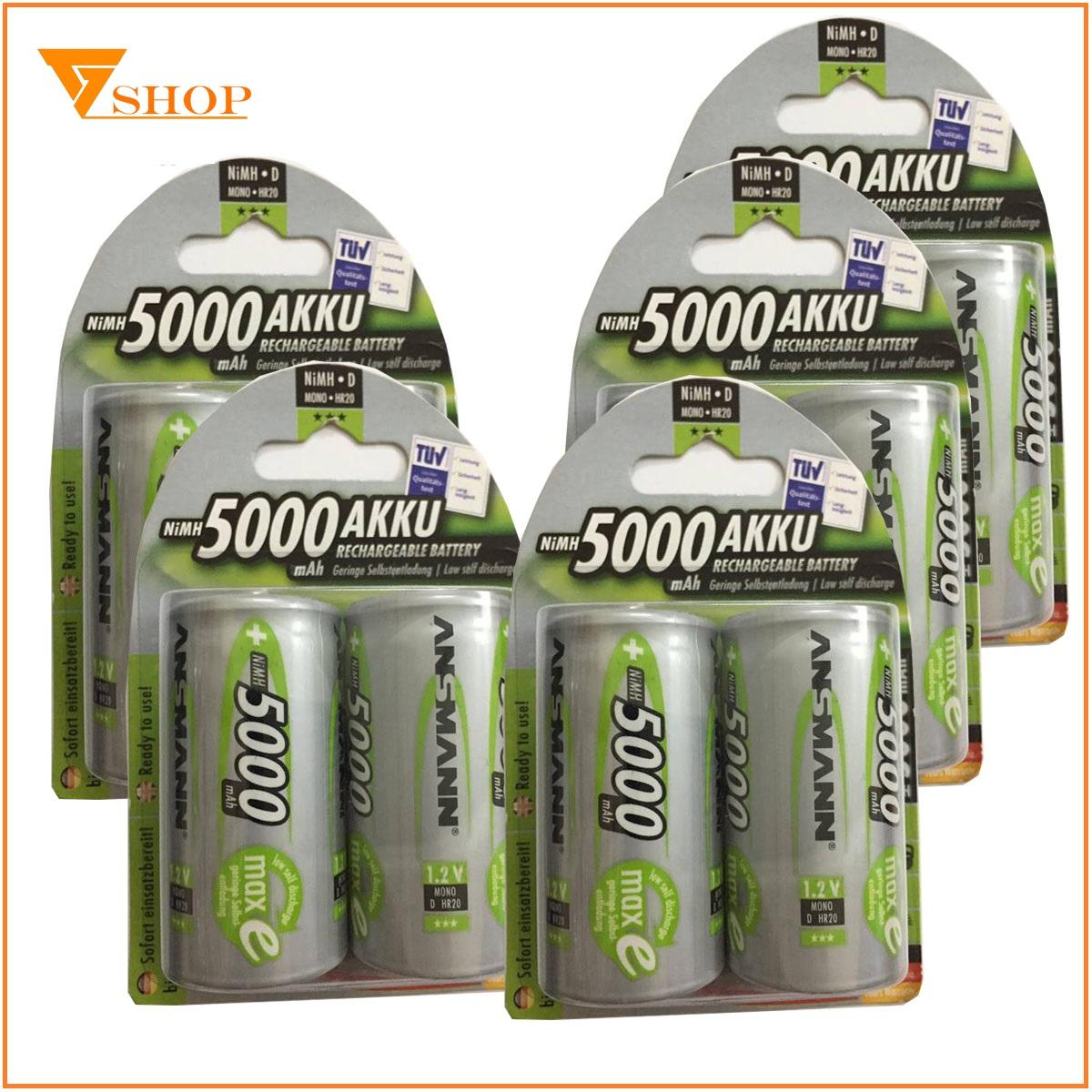 Combo 5 vỉ pin sạc đại D Ansmmann 5000mAh (1 vỉ 2 viên)